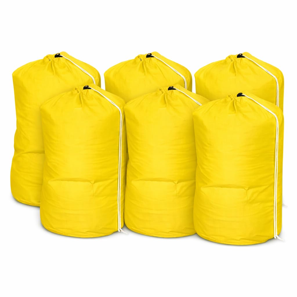 INCO-CARE Durable Laundry Bag with Drawstring and Carry Handle, Heavy Duty Reusable, Colour-Coded, Machine Washable 95°C. (Pack of 6, Yellow)