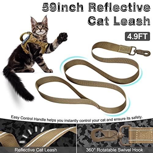Nanappice Tactical Cat Harness And Leash For Walking Esacpe Proof,Adjustable Soft Mesh Large Cat Vest With Rubber Handle Easy To Control,Molle Pathes #TOP5