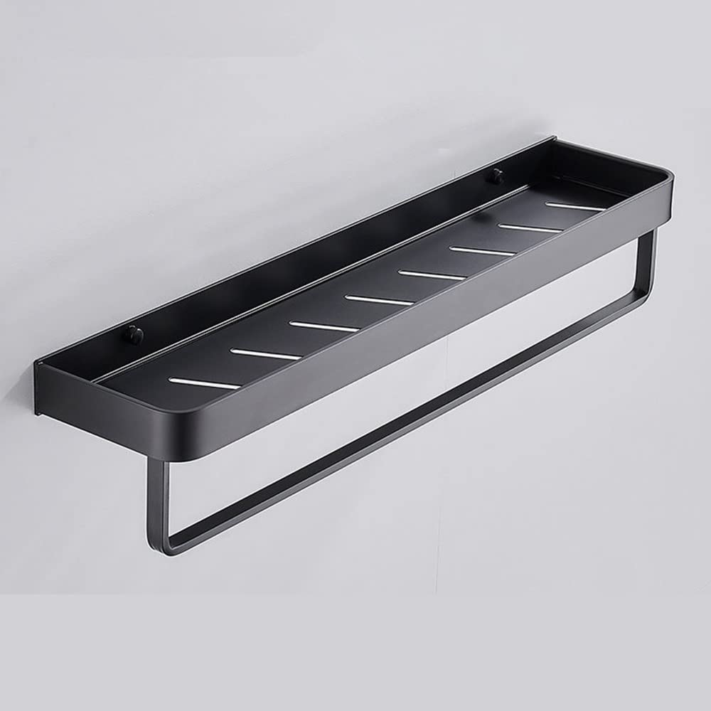 SDGBCXD bathroom shelves, Aluminum Bathroom Shelf with Drainage, Ventilation & Hooks for Shampoo, Gel, Towel, Kitchen Seasoning Bottle Storage(50cm With Bar)