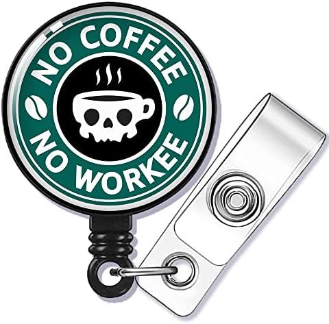 GEYGIE No Coffee No Workee Badge Reel Retractable with Alligator Clip, Funny Skeleton ID Badge Holder Gift for Nurse Doctor Radiology X-Ray Orthopedics Office Worker Boss Colleague Social Worker