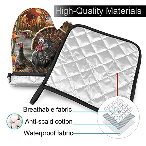 Thanksgiving Turkeys Pumpkin Oven Mitts And Pot Holders Sets Resistant Heat Gloves For Kitchen Cooking Baking And Bbq #TOP3