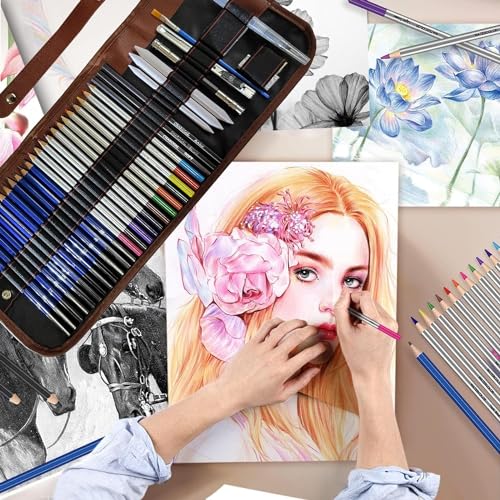 Image of Amazon Brand - Solimo 39 Pcs Drawing & Sketching Pencil Kit with Colour & Shading Pencils for Artists