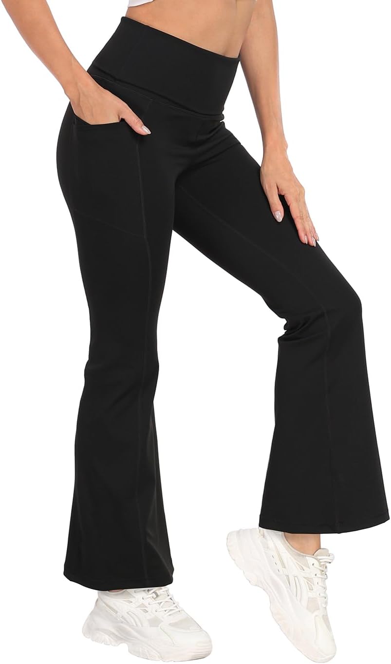HDE Women's Fold Over Yoga Pants with Pockets High Waist Flare Workout Leggings - Image 8