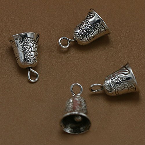 AKOAK 24 Pieces Vintage Style Antique Silver Tone Jingle Bell Charms Pendants for Jewelry Making Xmas Tree Hanging Decoration