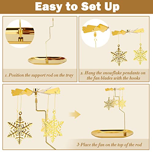 Wior Rotary Candle Holder, Gold Metal Spinning Snowflakes Tea Lights Candle Holder, Romantic Scandinavian Designed Candlestick Ornament For Wedding Party Christmas Festival Home Decor - 7.9'' Tall #TOP4