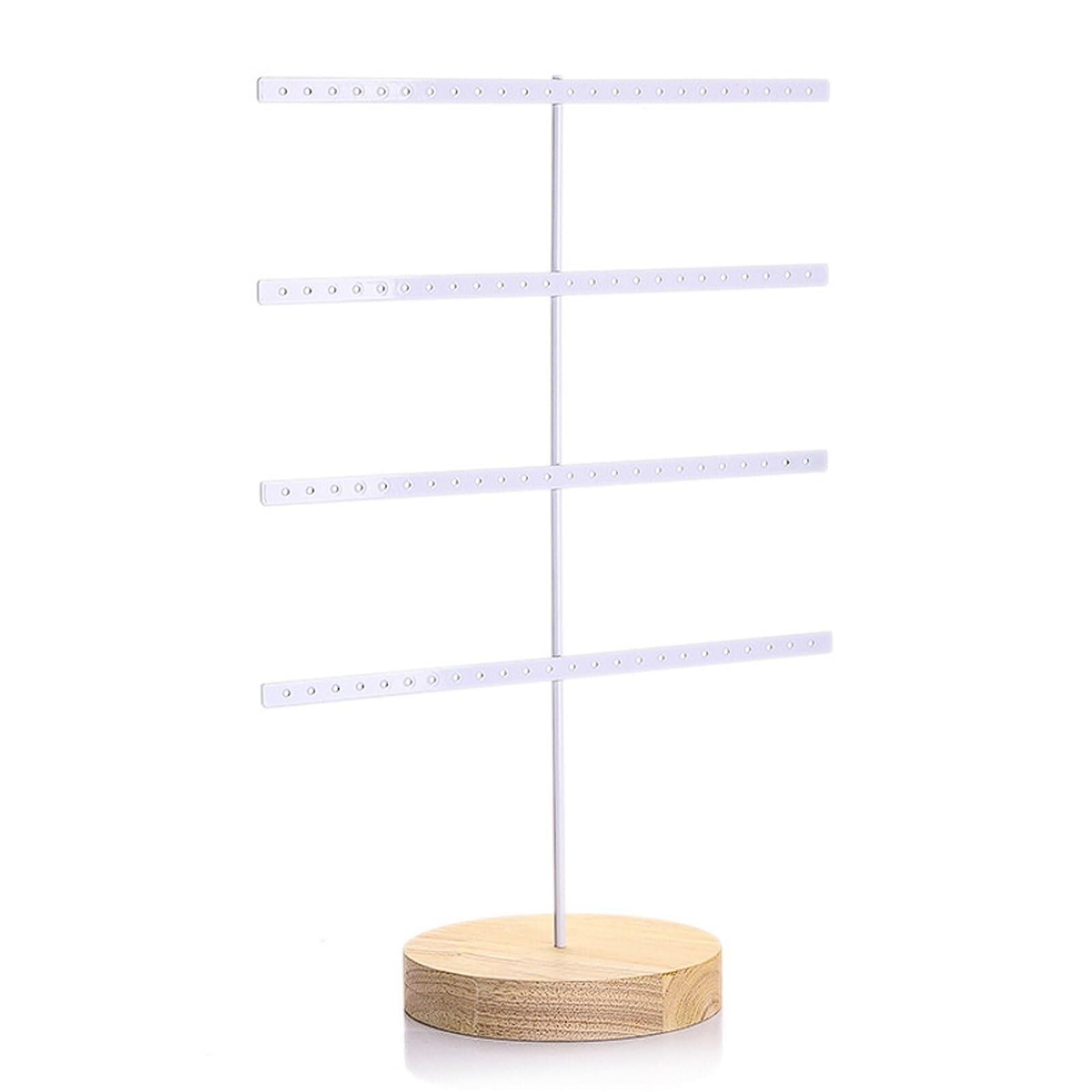 Wxuultgjr Wei� 4-Tier Jewelry Display Stand Iron Earring Organizer Tree Round Base Jewelry Easel Stand 96-Hole Necklace Tower Rack Showcase Holder(Wei�)