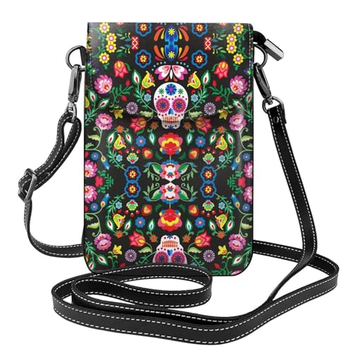 Petit sac à bandoulière léger cuir végétalien pour téléphone portable crâne