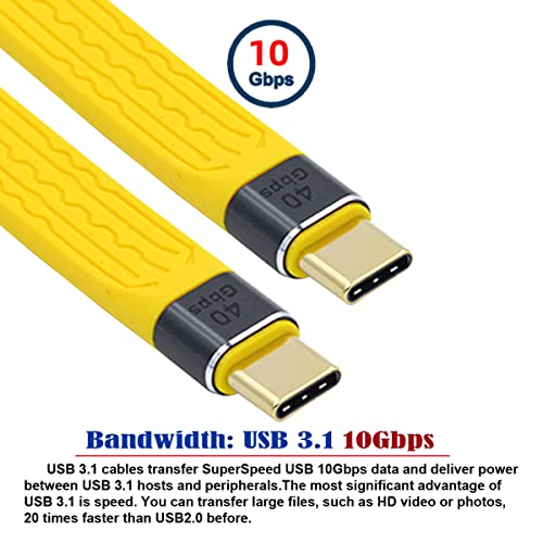 CY Yellow Type-C USB-C Male to Male USB4 40Gbps 100W 8K Flat Slim FPC Data Cable 13cm Compatible with iPhone 15 Laptop Phone - Image 2