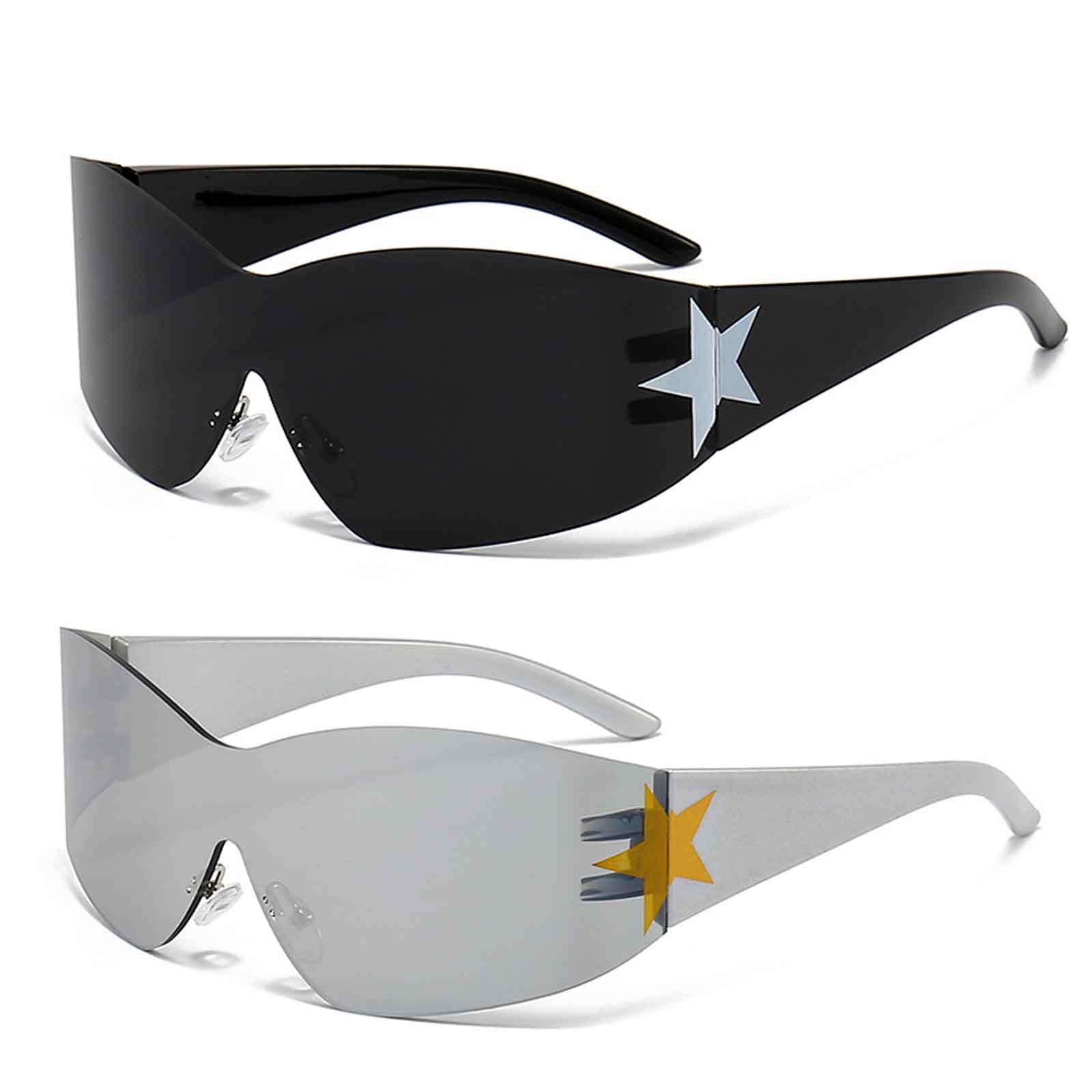 AYNKH 2 Pieces Y2K Sunglasses, Wrap Around Star Retro Punk Glasses