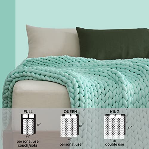 YnM Cooling Weighted Blanket, Handmade Chunky Yarn Knitted Design, Temperature Regulating and Breathable, Machine Washable Throw for Sleep or Home Decor (Menthe Green, 50x60 Inch, 10lbs)