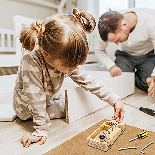 Mikabili Montessori Wooden Screw Driver Board For Kids, Basic Skills Sensory Educational Learning Toy For 3 4 5 Year Old Kids And Toddlers, Preschool, Classroom… (Bus) #TOP3