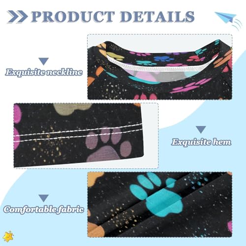 Boys Short Sleeve T-Shirts Footprint Colorful Dogs Rashguard Kids Swim Shirts Sun UPF 50+3