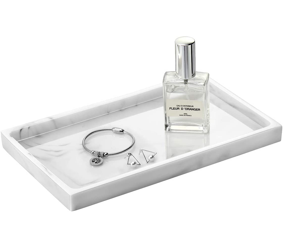 TOMVAES Bathroom Vanity Tray,Marbled Ceramic Tray,Tray Jewelry Counter Storage Organizer,Jewelry Tray, Jewelry Dish,for Counter, Vanity, Dresser, nightstand or Desk(27cm X 16cm)
