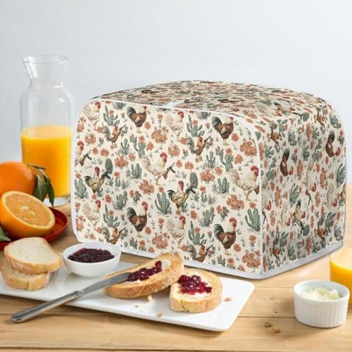Image of Talayituse Rooster Chicken Cactus Flower Print Toaster Cover 2 Slice Wide Slot, Lightweight Bread Maker Cover Dust Protection Washable Appliance Bag, S