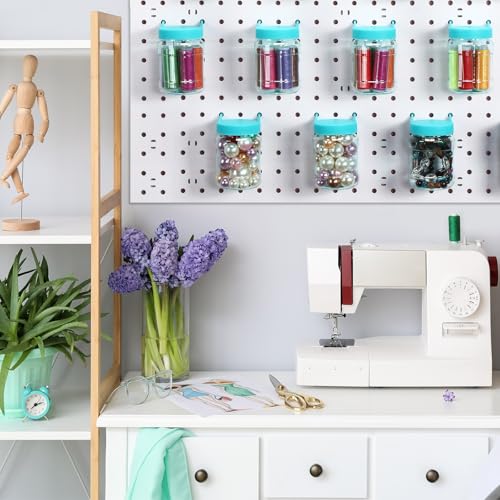 Image of Unittype 20 Set Pegboard Organizer Accessories Peg Boards Jars with Lids Plastic Pegboards Bins Storage Containers Clear Peg Board Wall Organizer for Garage Sewing Office Home Supplies(Turquoise)