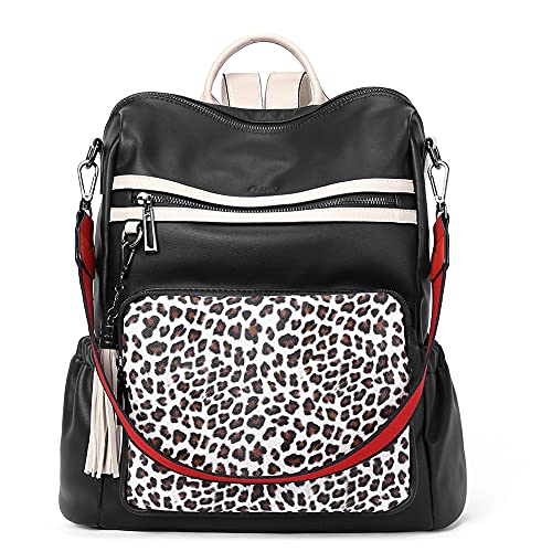 Image of CLUCI Backpack Purse for Women Fashion Leather Designer Travel Large Ladies Shoulder Bags with Tassel, Black Leopard, Large,