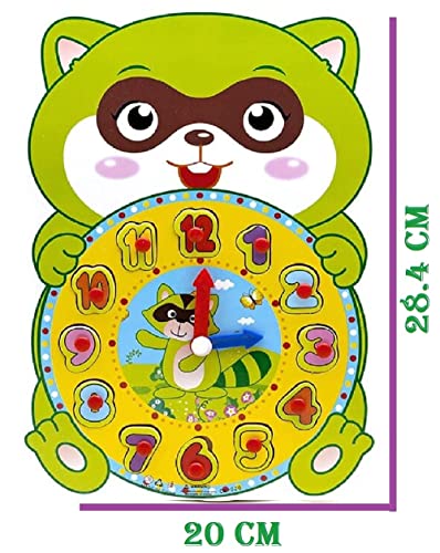 Image of PLUSPOINT Wooden Rainbow Clock Puzzle Toy for Kids Learning Time Numbers Colors Early Education Montessori Educational Toy Gift for Kids