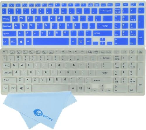 LeenCore 2-Pack Silicone Laptop Keyboard Skin Cover Protector for SONY VAIO Fit 15, Fit 15E, SVF15, SVF15E, SVF15A series, such as SVF15212CXB, SVF15212CXW, SVF15213CXB, SVF15213CXP, SVF15214CXW, SVF15214CXB, SVF15215CXW, SVF15217CXB, SVF15217CXW, SVF15218CXW, SVF15218CXB, SVF15218CXP(if your "enter" key looks like "7", our skin can't fit) + 1x Microfiber Cleaning Cloth from LeenCore (Silver+Blue)