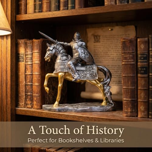 YANTIANCAI Medieval Knight Statue with Sword & Shield - Antique Silver & Gold Armored Crusader Figurine - Resin Warrior Sculpture for Bookshelf, Office Desk & History Buff Gifts (11 Inches Tall) - image 4