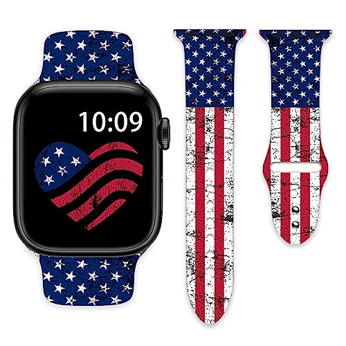 Patriotic American Flag Usa 4th Of July Watch Bands Compatible with Apple Watch 42mm 44mm 45mm 49mm for Women Men Silicone Wristbands Replacement Straps for IWatch Series 8 7 6 5 4 3 2 1 SE?42mm