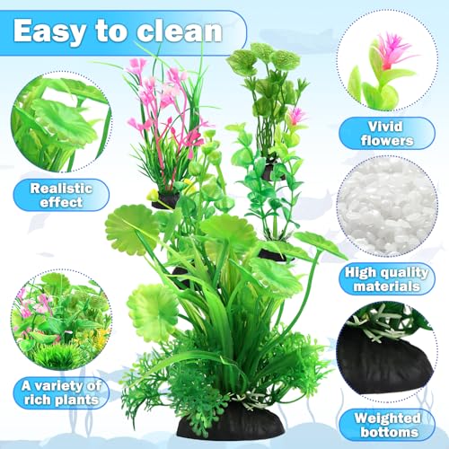 Image of QUOZUO Fish Tank Accessories Aquarium Decorations Green Plants, 11cs Small Goldfish Turtle Tank Decorations Artificial Plants, Aquarium Decor Plastic Grass Plant