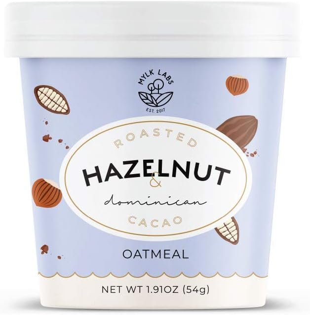 Mylk Labs Gluten Free Instant Oatmeal Cup, Roasted Hazelnut & Dominican Cacao - Vegan, Low Sugar, Non-GMO, Kosher - 12 Pk