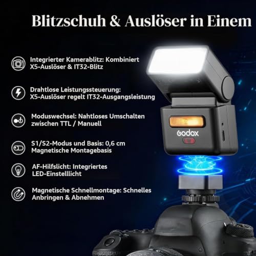 Image of Godox iT32 TTL Camera Flash with X5N Trigger for Nikon Z8, D500, D750, Z6 | 2.4G HSS 1 /8000s,Hotshoe & Trigger 2-in-1; Compatible with Nikon D3100, D5, Z7 II, D3300 Z6II Z9 Z7 D5600 D750 D850 Z5 Z50