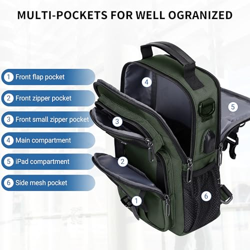 WITZMAN Sling Bag for Men Convertible Travel Sling Backpack USB Charging Port Lightweight Crossbody Bags Casual Daypack（B698 Army Green）3