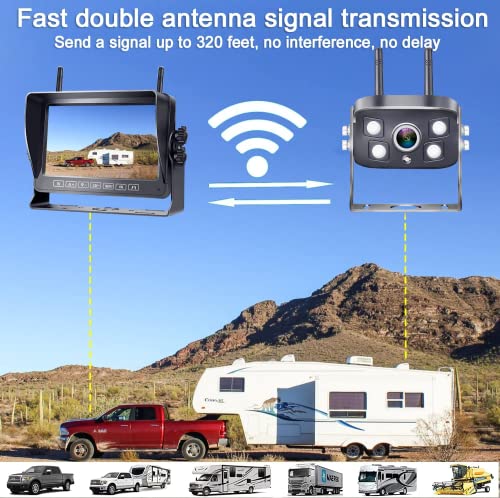 Rv Backup Camera Wireless Hd 1080P 2 Infrared Night Vision Bluetooth Rear View Cam 7‘’Dvr Touch Key Monitor Kit Adapter For Furrion Pre-Wired Rv Trailer Truck Camper Van Crane 4 Channels Sinuoer Y87 #TOP1