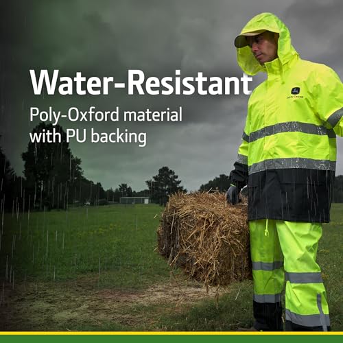 John Deere Hi-Visibility Rain Suit, ANSI Class 3, Poly Oxford with PU Backing, Hi-Vis Yellow/Black3