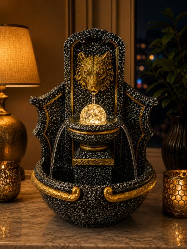 Image of eCraftIndia Tiger Water Fountain for Home Decor, Tabletop Indoor Waterfall Fountain with Cascading Water Flow, Decorative Spiritual Fountain for Living Room, Bedroom, Office & Meditation