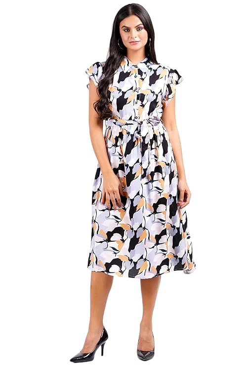 CHARMSROADWomen's Floral Print Midi Dress with Belt, Dress
