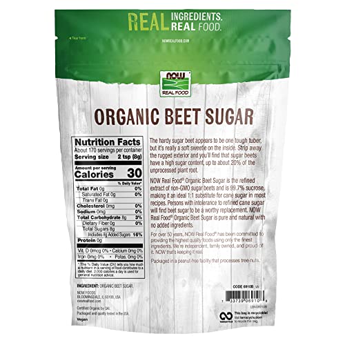 Now Foods, Certified Organic Beet Sugar, Extracted From Organic Sugar Beets, Excellent Substitute For Cane Sugar, No Additivies Or Fillers, Certified Non-Gmo, 3-Pound (Packaging May Vary) #TOP1