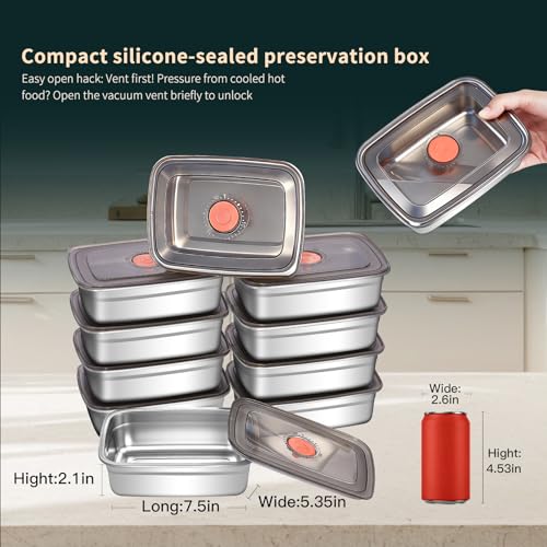 Image of GIUOIDUO 10 Pack Stainless Steel Food Storage Containers with Leak-Proof Lids, 37oz Reusable Metal Meal Prep Lunch Boxes, Stackable, Dishwasher Safe for Snacks, Fruits & On-the-Go Meals, BPA-Free