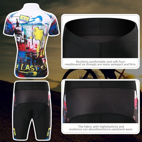 SXSHUN Jungen Radtrikot Set Kinder Mädchen Fahrrad Anzug Unisex Kurzarm Trikot+Radhose mit 3D Sitzpolster Atmungsaktiv Radsport Bekleidung, Weiß+Schwarz, 152-158