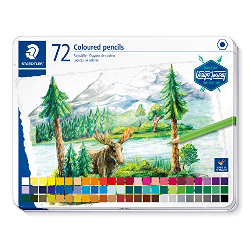 STAEDTLER 146C M72 - DESIGN JOURNEY Lápices de colores con mina blanda, alta pigmentación, forma hexagonal clásica, Estuche metálico con 72 lápices en colores intensos. Colores surtidos.