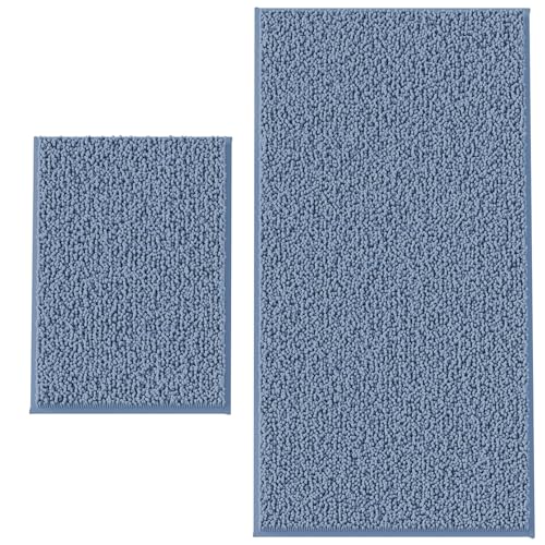 Bathroom Rugs Set 2 Piece Thick Chenille Kitchen Mats,Quick Dry Absorbent Bath Rugs With Non-Slip Pvc Backing,Bath Mats for Bathtub,Bedroom,Living room Home Decor Large Rugs 47x24+24x16 Inch