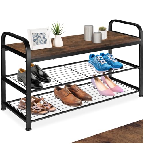 TecTake® Zapatero Madera, Zapatero Entrada Recibidor, Estanteria, Organizador Zapatos,Recibidores de Entrada, Mueble Recibidor, Muebles - 91 x 36 x 55 cm Madera Industrial Oscura, Rústica