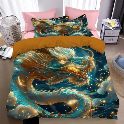 Housse de couette dragon en microfibre douce lavable pour un lit infroissable