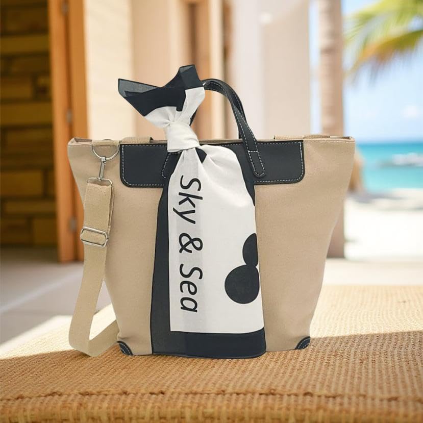 Cute Crossbody Bag for Women Large Canvas Tote Bag with Zipper and Black Top Handle Three Interior Pockets with Removable Scarf3