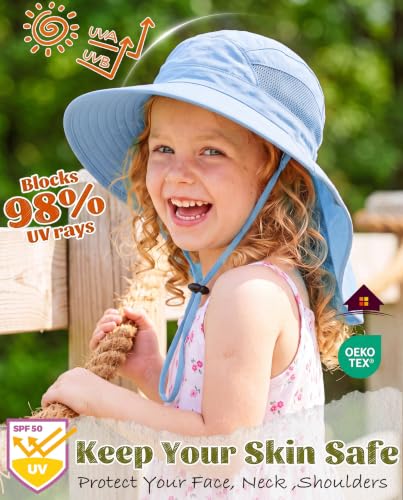 Image of Home Prefer UPF50 Wide Brim Kids Sun Hat Neck Flap Boys Girls Sun Protection Hat for Beach Fishing