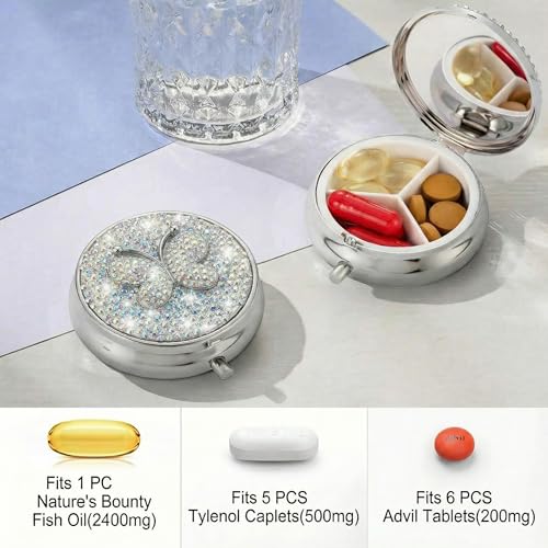 Image of Medicine Organizer Box Butterfly Pocket Pharmacy Bling Travel Pill Case Box for Purse Mini Pill Holder Organizer Small Pills Container for Vitamin(Colorful)