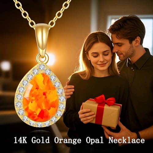 DOVRAN 14K Gold Amber/Opal/Moonstone/Turquoise/Black Onyx Necklace For Women 14k Gold Teardrop Necklace Gold Jewelry Gift For Women2