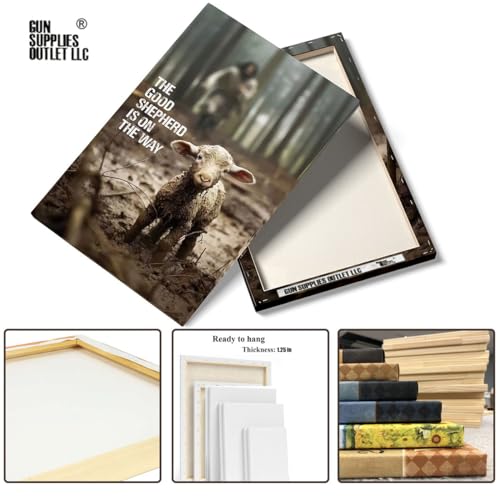 Image of GUN SUPPLIES OUTLET LLC Christian Canvas Wall Art Jesus Saving Lamb Picture Jesus Running Art Christian Wall Decor for Wall Decor Bedroom Decorations 12x16 inch