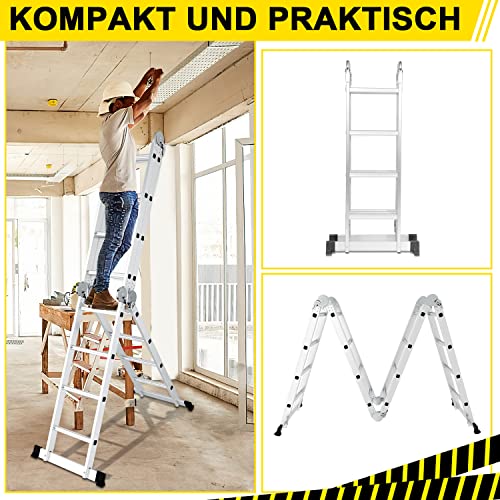 Escalera de aluminio multiusos Ikodm de 4 x 4 peldaños con andamio 6