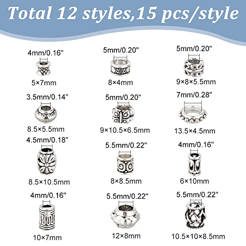 NBEADS 180 Pcs 12 Styles Alloy Hair Beads, 2 Colors Tibetan Style European Butterfly Dreadlock Beads for Hair Braiding Hole: 3.5~7mm - Image 2