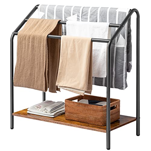 HOOBRO Freestanding Towel-Rack for Bathroom, 3 Tier Blanket Rack for Living Room, 31.5" L x 14.2" W x 33.9" H, Quilt Blanket Ladder Holder, Drying and Display Rack, Rustic Brown and Black BF80LB01 by HOOBRO - Used condition - Image 9