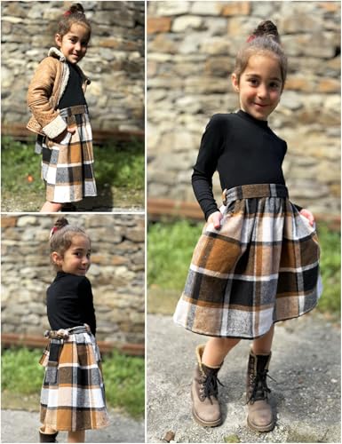 Arshiner Girls Dresses Long Sleeve Rib Knit Plaid Patchwork Belted Dress with Pockets4