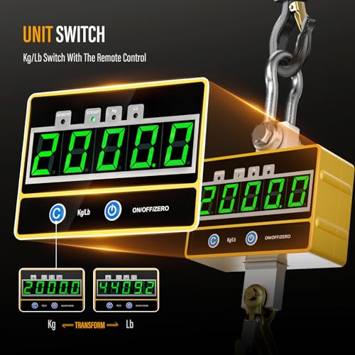 Yontwe Elektronische Hängewaage 2000kg Industrielle schwere Hängewaage Wiederaufladbare superklare digitale Kranwaage Hochpräzise elektronische 2T Hakenwaage mit Fernbedienung