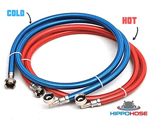Washing Machine Hoses (4Ft) - Triple Layer Reinforced - Universal Fit (2 Pack) - Burst Proof Pvc Coated Ss Water Supply Line - 90 Degree Connection - Washer Water Supply Lines #TOP3